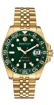 Bentley Sea God Warriors GMT Automatic Watch – Green Dial, Ceramic Bezel, Gold Two-Tone Stainless Steel- BL2335-15MKGI