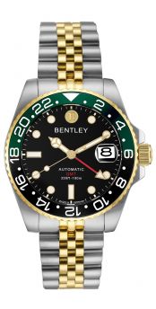 Bentley Sea God Warriors GMT Automatic Watch – Black Dial, Black & Green  Ceramic Bezel, Gold Two-Tone Stainless Steel -BL2335-15MTBI-BG
