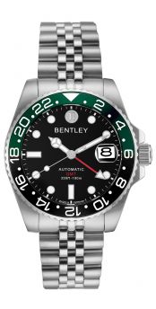 Bentley Sea God Warriors GMT Automatic Watch – Black Dial, Black & Green Ceramic Bezel,  Stainless Steel - BL2335-15MWBI-BG