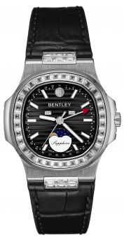 Bentley Timing Essence Black Calfskin Leather Strap Zircon Watch for Men