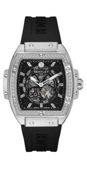 Bentley Dazzling Superstar Black Dial Diamond Automatic Watch with Black Rubber Strap – Shine Brightly Edition
