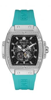 Bentley Dazzling Superstar Black Dial Diamond Automatic Watch with Aqua blue Rubber Strap – Shine Brightly Edition