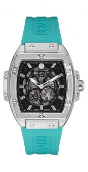 Bentley Dazzling Superstar Aqua blue Rubber Band strap with Black dial Diamond Automatic Watch