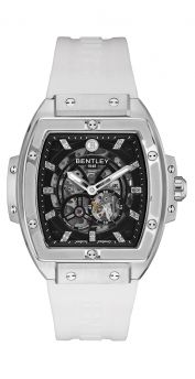 Bentley Dazzling Superstar White Rubber Band strap with Black Dial Diamond Automatic Watch
