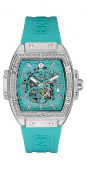 Bentley Dazzling Superstar Aqua blue Dial Diamond Automatic Watch with Aqua blue Rubber Strap – Shine Brightly Edition
