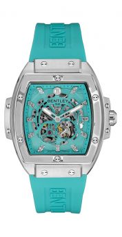Bentley Dazzling Superstar Aqua blue Rubber Band strap Diamond Automatic Watch