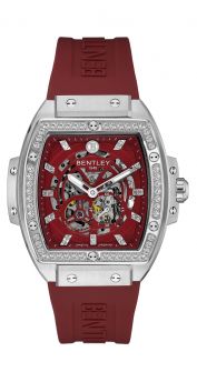 Bentley Dazzling Superstar Red Dial Diamond Automatic Watch with Red Rubber Strap – Shine Brightly Edition