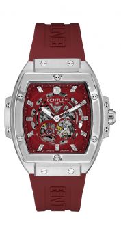 Bentley Dazzling Superstar Red Rubber Band strap with Red Dial Diamond Automatic Watch