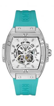 Bentley Dazzling Superstar Aqua blue Rubber Band strap with White dial Diamond Automatic Watch