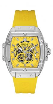 Bentley Dazzling Superstar Yellow Rubber Band strap with Yellow Dial Diamond Automatic Watch