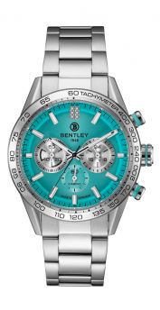 Bentley Racing enthusiasts Thunder Series Aqua Blue Dial Diamond Quartz Watch All Stainless Steel