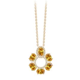 Mother’s Day Citrine & Diamond Pendant in 18K Yellow Gold | Floral Halo Design
