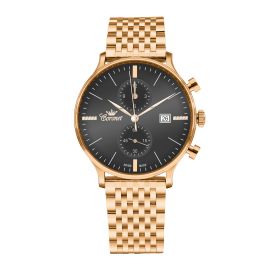 Coronet diamond watch with a gold strap and black dial - 1