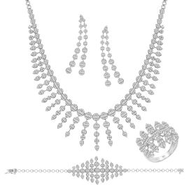 Diamond Bridal Full Set  8.69 ct Natural Diamonds  18K Gold 45.36 g  Necklace, Earrings, Ring & Bracelet