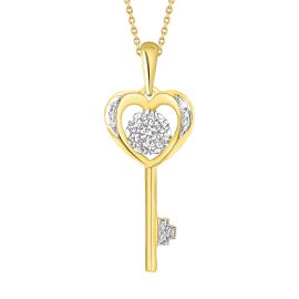 Diamond Heart and key Pendant with Chain in 18K gold