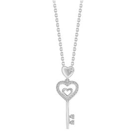 Double-heart key pendant with chain in 18K yellow gold
