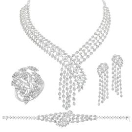 Eternal Cascade Diamond Bridal Wedding Set in 18K Gold – 23.56 Ct