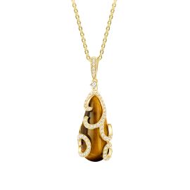 Tiger eye pendant with diamond in yellow gold