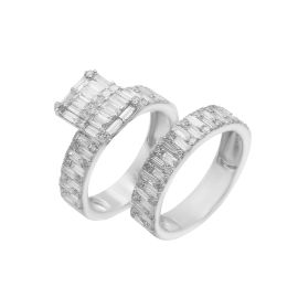 Baguette illusion Diamond Aina twin band in 18K white gold - 1