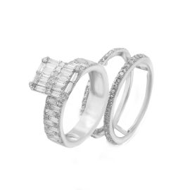 Baguette illusion twin diamond band in 18K white gold - 1