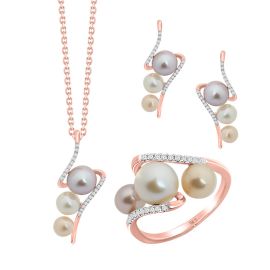 Luxury Rose Gold Multi-Pearl Diamond Jewelry Set