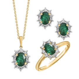 Oval Emerald Diamond Halo Set – 18 k Jewelry Set