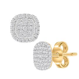 18K Yellow Gold Diamond Stud Earrings 0.28 CT Cushion Cut