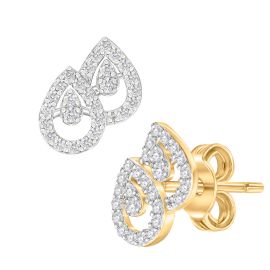 18K Gold Teardrop Diamond Earrings 0.19 CT Stylish Studs