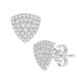 18K White Gold Trillion Diamond Stud Earrings | Pave Set