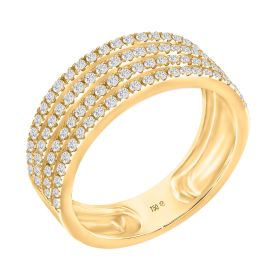 18K Yellow Gold Multi-Row Diamond Ring 0.72 CT Elegant Band