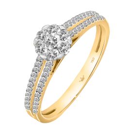 Clustered round-cut Coronet diamond ring in yellow gold - 1