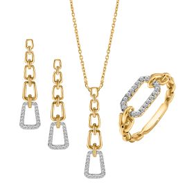 Chain Link Diamond Drop Pendant Set