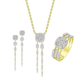 Long hanging Coronet studded pendant set in gold
