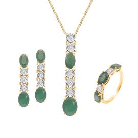 Line Pendant Set With Emerald & Diamond in 14K Yellow and White Gold Combination
