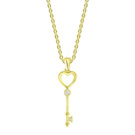 Cupid's heart key diamond pendant in 18K yellow gold - 1