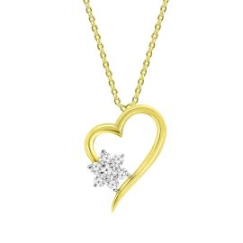 Floral heart diamond pendant in yellow gold  - 1