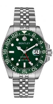 Bentley Sea God Warriors GMT Automatic Watch – Green Dial, Ceramic Bezel, Stainless Steel-BL2335-15MWGI