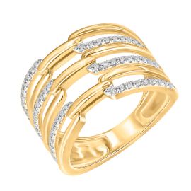 Wide Diamond Band Ring With Sculpted Lines in 14K Yellow Gold