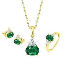 Oval Emerald & Diamond Pendant Set in 14K Yellow Gold 
