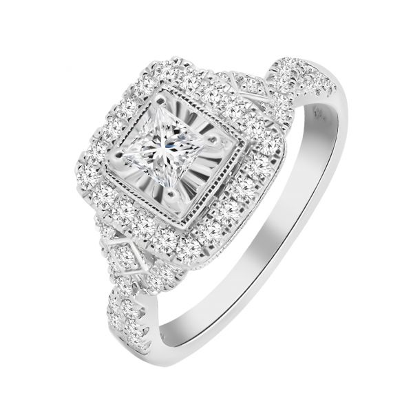 Halo Square Wedding Ring with Diamond in White Gold
