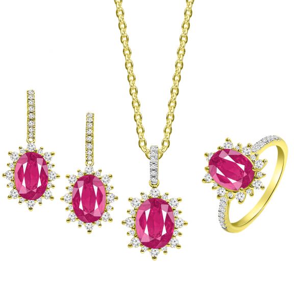 Buy Diana Setting Diamond Ruby Pendant Set in Yellow Gold Pendant
