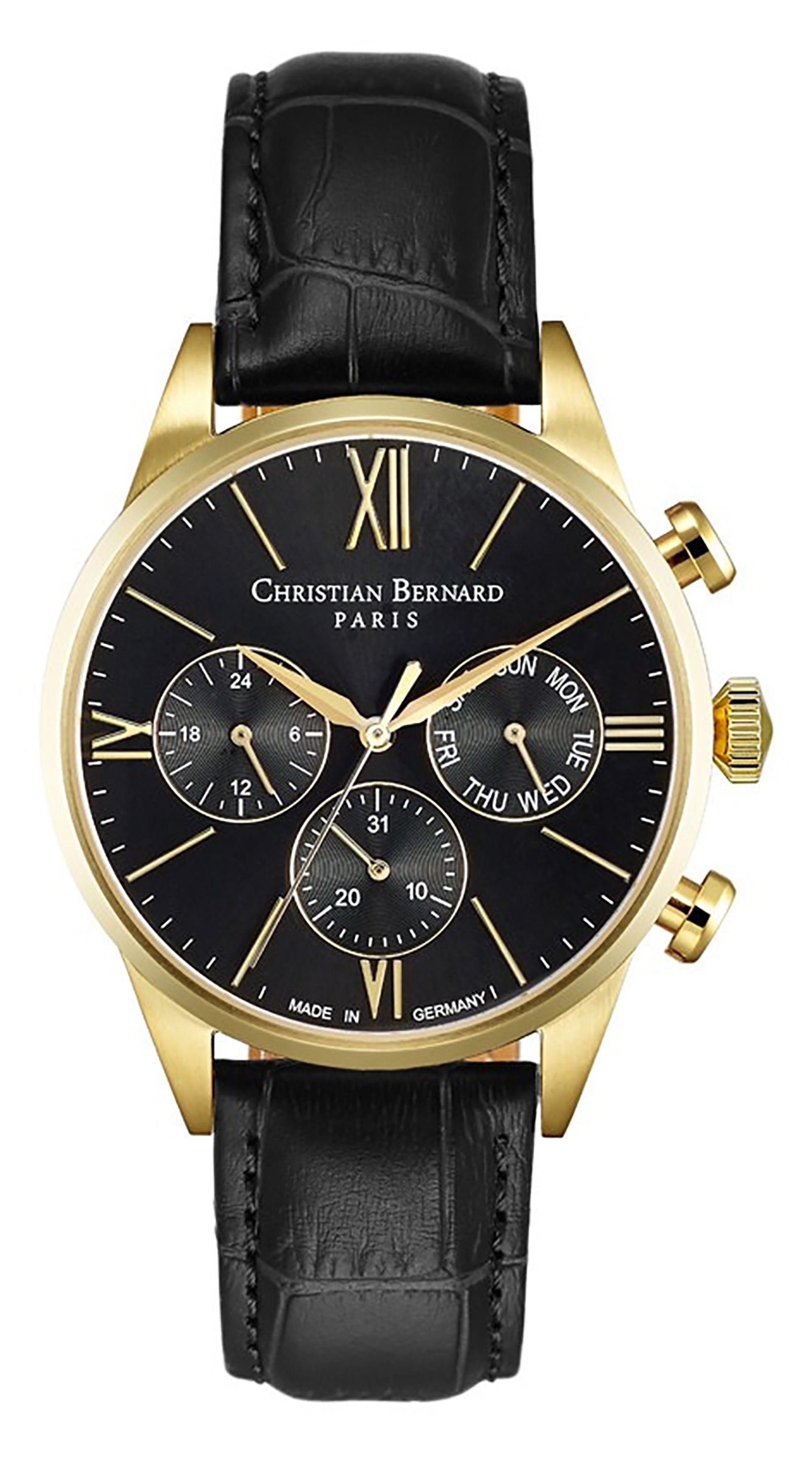 Christian Bernard Stylish Trendsetter Black Leather Strap Watch