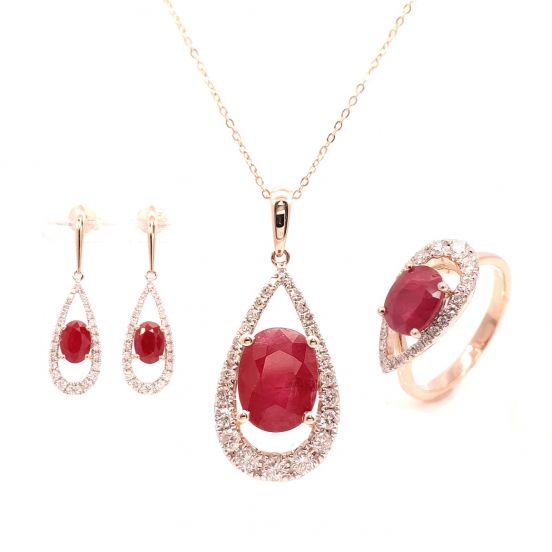 Order Water Drop Pendant Set with Ruby & Diamond in 14K Yellow Gold